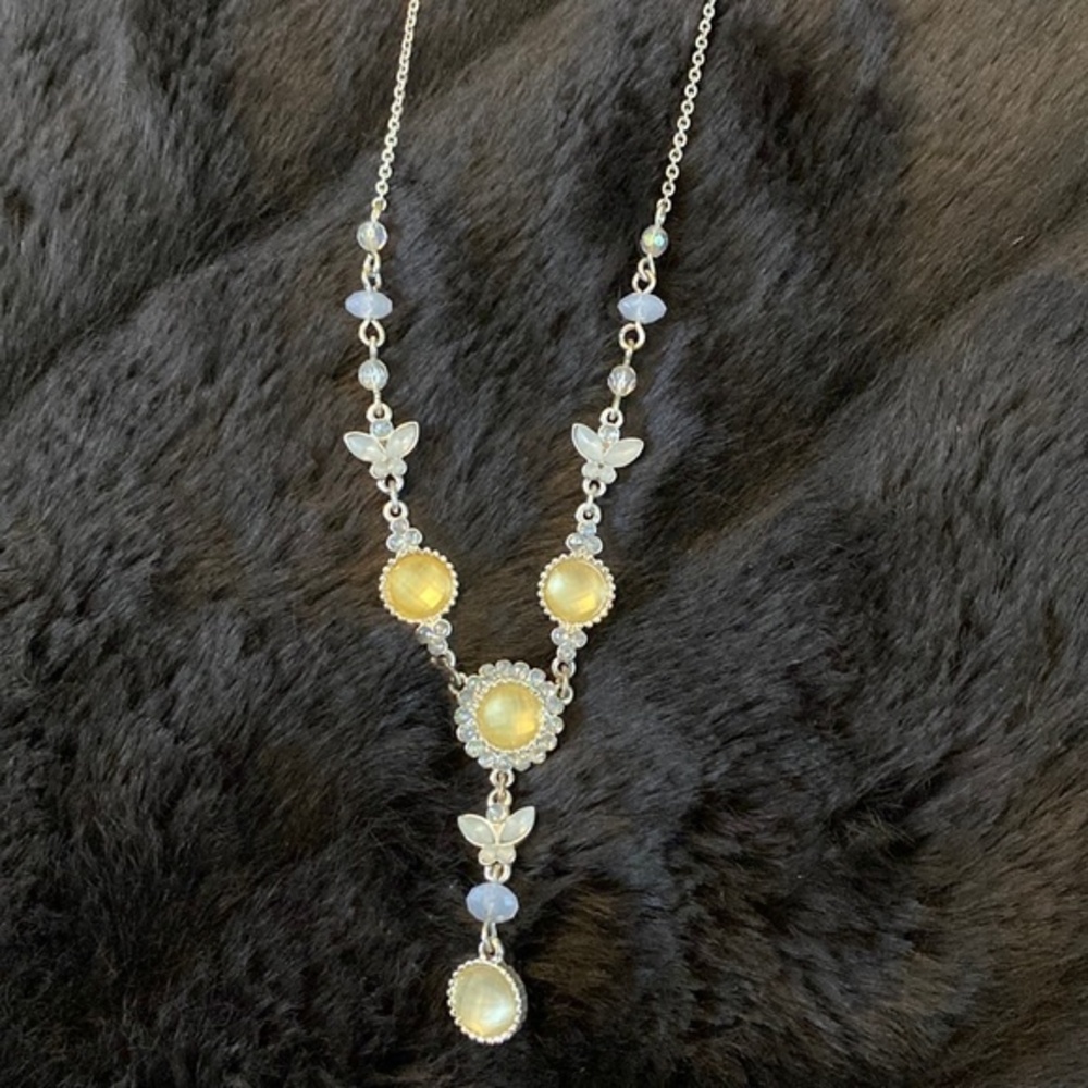 Vintage Avon silver tone yellow butterfly necklace